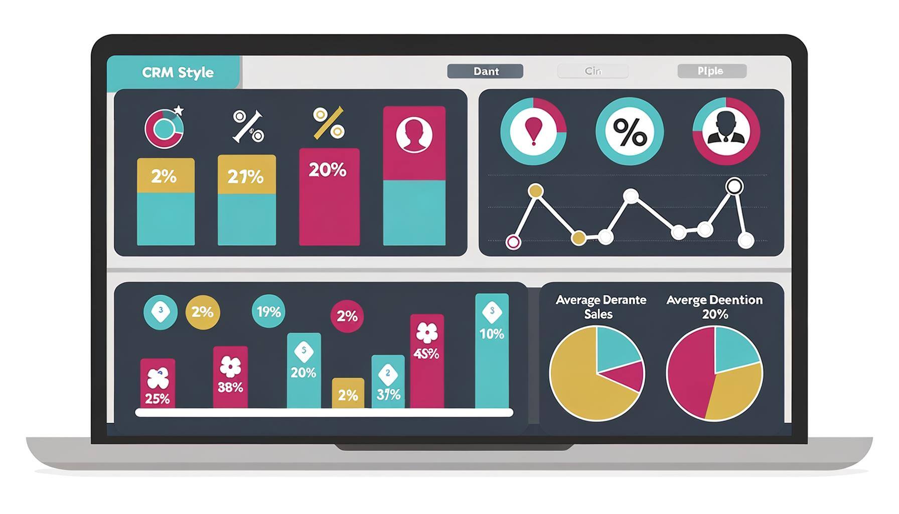 A CRM system with key performance indicators for sales conversion rate of leads, win rate of closed deals, average duration of sales deals